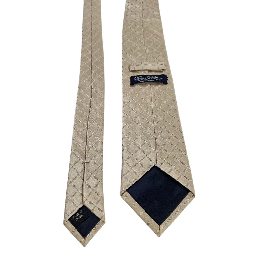 Sean John Fine Tailoring Mens Necktie Gold Blue Micro Silk Diamond Metallic Silk